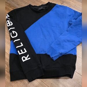 Religion Clothing Brand Men's Blue and Black Sweater